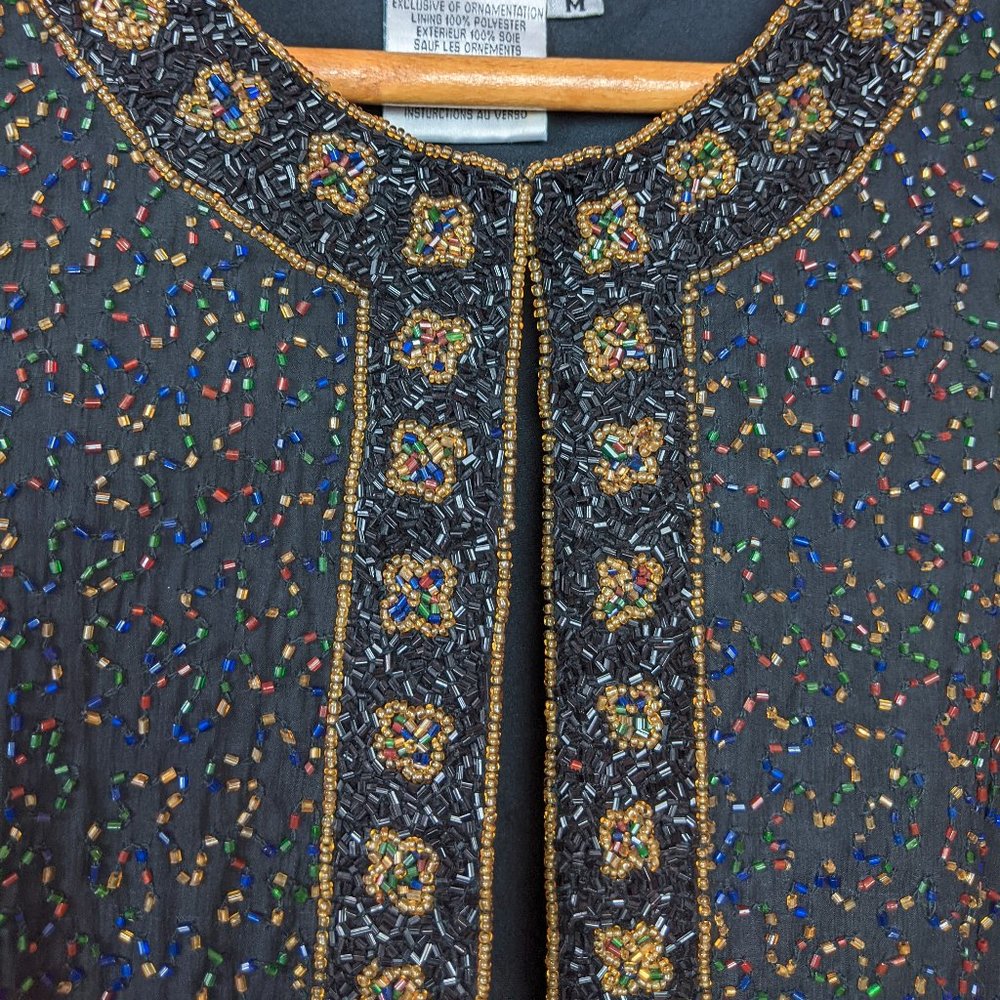 Vintage 90s Black & Multi Color Heavily Beaded Evening Jacket - Picture 8 of 10